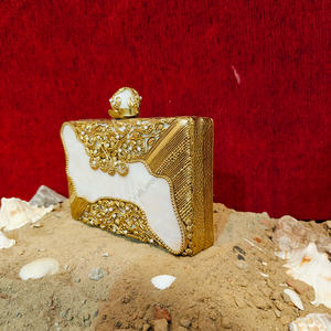 Luxury Mother of Pearl <b>Clutch</b> with Intricate Gold Filigree Work Handmade Bridal Evening <b>Bag</b> <b>for</b> <b>Wedding</b> Party Occasions - Product Image 3