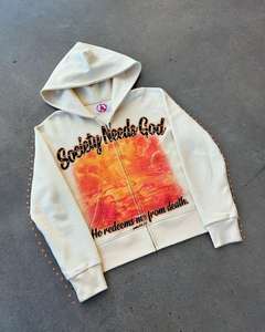 เสื้อมีฮู้ดซิปพิมพ์ลายผ้าฝ้าย100% ตามสั่งผู้ผลิตเสื้อผ้าแนวสตรีทเสื้อมีฮู้ดปักลายยูนิเซ็กส์แบบมีซิป - Product Image 1