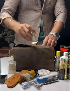 Neceser de cuero genuino para hombres, Kit Dopp de afeitado de viaje, organizador de artículos de tocador para ducha de baño, neceser de cuero para mujeres - Product Image 2