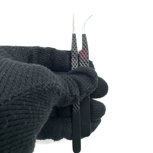 Pinces à épiler pour extensions de cils en acier inoxydable japonais, pointe semi-courbée, revêtement noir mat, poignée diamantée, marque privée - Product Image 6