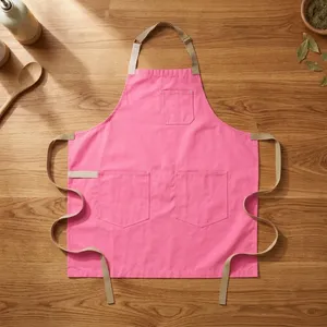 Tablier classique en jean sans manches avec bretelles en cuir et trois poches, écologique pour la cuisine et l'usage quotidien, lavable en machine - Product Image 3