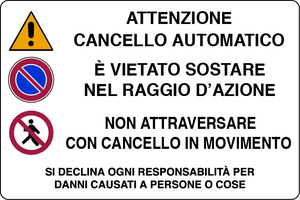 Cartello Segnaletico Cancello Automatico cm. 30x20 - Product Image 1