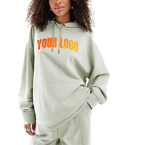 Sweat-shirt à capuche oversize personnalisé en tricot à col roulé pour femme, streetwear de haute qualité, uni, à épaules tombantes, avec badge - Product Image 5