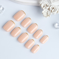 A046 Faux Ongles à Presser Français Nude Abricot Dégradé Doré 30 pièces Courts Ronds Carrés Pure Desire Vente en Gros