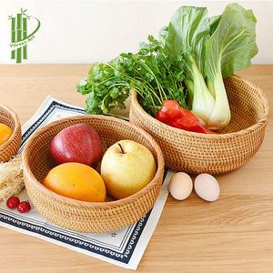 Round Woven Rattan Table Basket for Kitchen <b>Cosmetics</b> Sorting and Organizing <b>Storage</b> <b>Box</b> for Food Use - Product Image 3