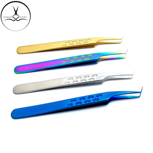 Pincettes à cils en acier inoxydable avec logo personnalisé, outil d'extensions de faux cils multicolores bleu or - Product Image 2