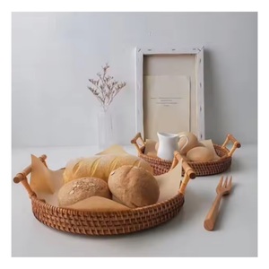 Elegant Mother of Pearl Inlaid Rattan Tray, Handmade Bamboo Craft for Home Decoration and <b>Gift</b> Set - Product Image 1