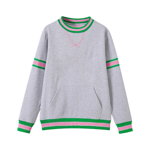 Sudadera de cuello redondo gris transpirable rayas verdes rosas puño acanalado bordado 3D frente anticontracción tela suave antiarrugas - Product Image 3