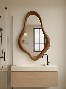 Art <b>Deco</b> Asymmetric Oak Wood Handmade Eco-Friendly Lightweight Decorative Wall <b>Mirror</b> KALATRI Brand Hotel Home Use at Low Price - Product Image 3