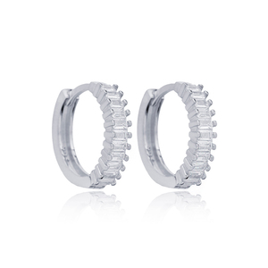 17 mm Clear Zircon Stone Baguette <b>Hoop</b> Earrings Wholesale 925 <b>Sterling</b> <b>Silver</b> Women Jewelry - Product Image 6
