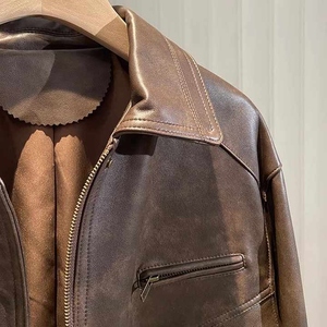 แจ็กเก็ตหนังแท้สำหรับผู้หญิงไซส์พิเศษแจ็กเก็ตนักบินผ้านุ่มใส่สบายออกแบบได้ตามต้องการจากโรงงานแฟชั่น - Product Image 4