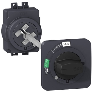 Para SCHNEIDER ELECTRIC EZAROTE: Manija de interruptor giratorio negra con placa frontal negra para opción de montaje extendido EZC100 - Product Image 1