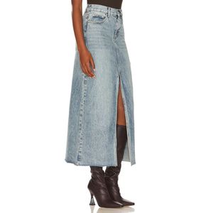 Gonna lunga casual in denim blu da donna Steve Madden, con stampa vintage e spacco frontale, silhouette a tubino per primavera, estate, autunno - Product Image 2