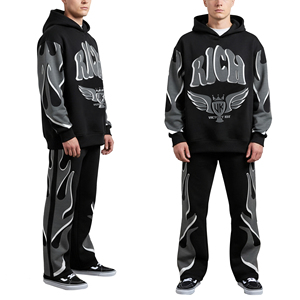 Conjunto de Sudadera con Capucha Extra Grande y Pantalones Deportivos Holgados con Estampado Personalizado, Chándal Pesado para Hombre - Product Image 1