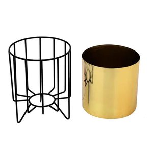 Maceta chapada en oro de metal de hierro de diseño minimalista moderno con soporte Macetas de suelo tradicionales de diseño personalizado a precio de lote - Product Image 2