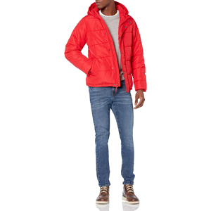 Veste matelassée à capuche rouge pour homme, couleur unie, décontractée, hiver, grande taille, épaisse, chaude, fermeture à boutons - Product Image 6