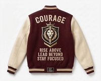 Veste d'équipe personnalisée rouge et blanche avec broderie, lettres estampées à chaud, col montant, logo avant, vente directe d'usine OEM
