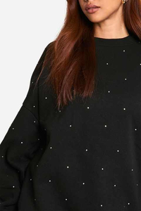 เสื้อฮู้ดดี้สตรีแบบสวมหัว แขนยาวตกไหล่ ประดับคริสตัล สไตล์สตรีทแวร์สำหรับฤดูหนาว ผ้าถักเนื้อนุ่มพิมพ์ลาย ผ้าฝ้ายผสมขนแกะ ขายส่ง - Product Image 3