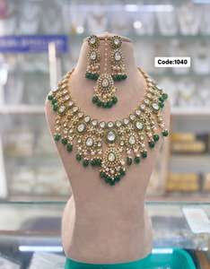 Bridal Polki <b>Kundan</b> Necklace Set Premium Handcrafted <b>Jewelry</b> for Indian Weddings Festivals Available at Best Price from India - Product Image 3