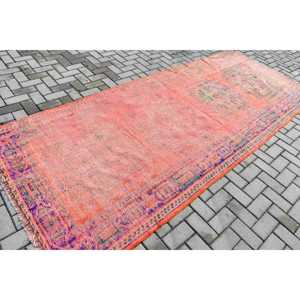 Turkish Vintage Rug 4.5x11.2 ft, <b>Red</b> Large Floral <b>Wool</b> Rug - Product Image 2