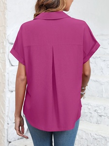 Chemise d'été pour homme à manches courtes, décontractée, résistante aux plis, coupe ajustée, couleur unie, grande taille - Product Image 2