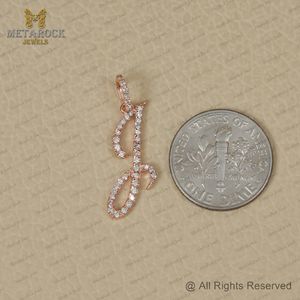 Pendentif à breloque initiale en diamant pavé naturel Lettre J Or jaune 14 carats Bijoux faits à la main Cadeau de Noël Pendentif Alphabet J - Product Image 3