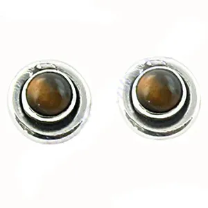 Boucles d'oreilles minimalistes en argent 925 avec pierre naturelle sertie en clos, unisexe, pour un usage quotidien - Product Image 3