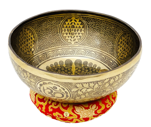 Bol chantant en bronze fait main moderne avec gravure au pied pour la méditation tibétaine - Design tendance - Product Image 1