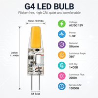 Ampoule LED G4 COB 1,7W 200LM AC/DC 12V sans scintillement, économie d'énergie, plastique, usage résidentiel, CRI>80, 15000H, certifiée CE