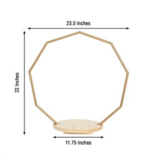 Présentoir à Gâteau Rond Doré de 27 Pouces avec Arche Géométrique en Métal Nonagon en Bois Moderne pour Décoration de Table de Mariage - Product Image 3
