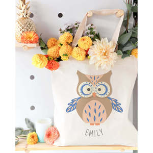 Personalized Owl Cotton Canvas Tote Bag Name Eco-Friendly Recyclable 12oz Thickness Screen Printing Medium for Daily Use Beach - Product Image 3