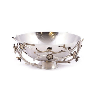 Cuenco para servir de metal plateado con diseño de flores y ramas Cuenco para servir frutas y nueces decorativas de la mejor calidad a la venta - Product Image 1