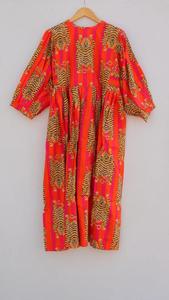 Robe mi-longue tigre à rayures orange avec col profond Mini robe imprimée bloc long de haute qualité avec fermeture à chaîne - Product Image 5