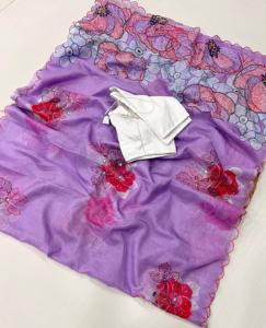 Exportation indienne qualité haute sur demande doux pur Tabby soie Saree avec impression numérique et pierre travail à la main femme exportateur de mode - Product Image 3