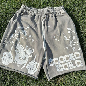 Pantalones cortos de entrenamiento de peso pesado personalizados al por mayor para hombres de felpa francesa unisex de verano con dobladillo estilo Streetwear y lavado ácido - Product Image 6