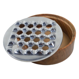 Plateau à fumée rond en aluminium poli argenté avec base en bois Design grille design logo personnalisé Design portable style européen - Product Image 5