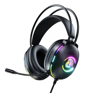 E24083 Fones de ouvido para jogos PC com microfone, Fones de ouvido com fio RGB Rainbow para PS4/PS5/MAC/XBOX/Laptop