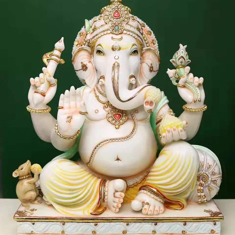 Handmade Genesha Statue Beautiful Marble Ganesha God Statue Pure Marble Ganesh Idols Statue Indian Marble Decorative For Home