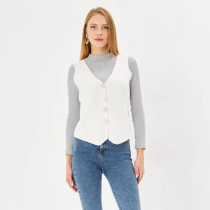Gilet en tricot de laine et de coton décontracté pour femmes, haut à capuche boutonné élégant et confortable avec design à la mode - Product Image 1