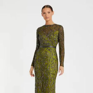 Elegant Floral Aline Luxury Evening Party Ball Gown Full Sleeve Beaded <b>Sequin</b> Embroidery Long Body Shape Tulle <b>Fabric</b> - Product Image 1