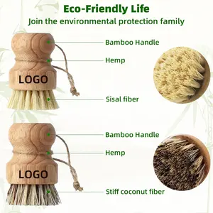 Küchenspüle natürliche Sisal-Sortenbürste Pfanne Töpfe und Gemüsewaschbürste hölzern Bambus Geschirrspubbürste für Haushalt