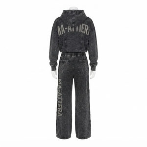 Conjunto Deportivo de Dos Piezas para Mujer, Sudadera Corta con Efecto Ácido y Pantalones Anchos - Product Image 4