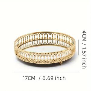 Bandeja de espejo de aluminio redondo chapado en oro de lujo bandeja de almacenamiento de Perfume de tocador decorativa para habitación de casa para regalo de joyería - Product Image 3