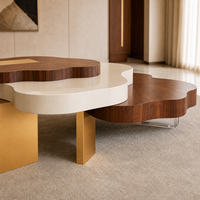 Table basse moderne de luxe irrégulière à plusieurs niveaux, en bois grainé doré, pour salon, hôtel, villa, mobilier XIAOMAN