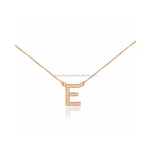 14k oro rosa "E" diamante lettera iniziale monogramma doppio montato collana dall'India