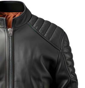Custom Men's Pure Leather <b>Jacket</b> Black Quilted Sheepskin with Canvas Casual Classy Sporty Style Manufactured in Pakistan - Product Image 4