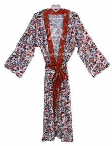 Kaftan Kimono en coton orange Robe col en v coupe ample chemise de nuit feuille impression conception personnalisée ceinture décorée ODM approvisionnement taille naturelle - Product Image 2