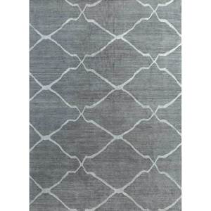 Alfombra de Lana y Seda de Bambú Anudada a Mano, Color Gris Clan y Negro, 10 mm de Grosor, Rectangular, con Patrón para Pasillo, Sala de Estar, Dormitorio para Adolescentes - Product Image 1