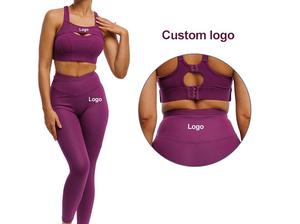 Conjunto de entrenamiento de Yoga sin costuras para mujer, 2 piezas, pantalones cortos de gimnasio, Sujetador deportivo y leggings, conjunto de yoga personalizado - Product Image 3