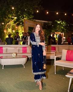 Beautiful Designer Embroidery Velvet Salwar Kameez Readymade Purple Blue 3 <b>Pc</b> Velvet Kurta Palazzo <b>Set</b> With Dupatta Partywear - Product Image 2